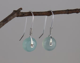 Silver Drop Earrings, Sterling Dangle Earrings, Sterling Silver Earrings, Aqua Earrings, Chalcedony Earrings, Aqua Chalcedony Earrings