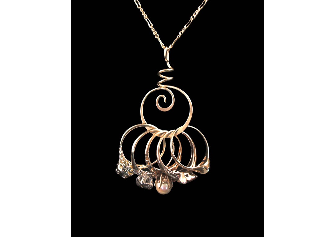 Gold Spiral Pendant, Ring Holder Pendant, Wedding Ring Holder, Ring