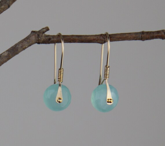 Chalcedony and Dark Blue Glass Dangle Earrings 14k Gold-plated Silver Chalcedony and Dark Blue Glass Dangle Earrings 14k Gold-plated Silver