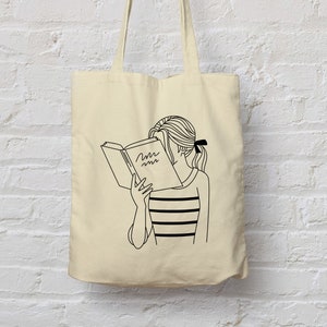 Book Lovers Tote bags - girl reading 100% natural cotton eco shopping bag Bookish gifts reading literature / Library / Bookworm