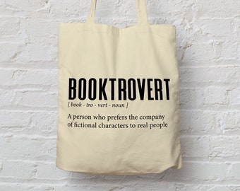 Book Lovers Tote bags - booktrovert 100% natural cotton eco shopping bag Bookish gifts reading literature / Library / Bookworm