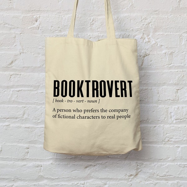 Book Lovers Tote bags - booktrovert 100% natural cotton eco shopping bag Bookish gifts reading literature / Library / Bookworm