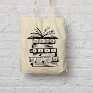 Book stack Tote bags 100% natural cotton eco shopping bag - Bookish gifts reading literature / ACOTAR / Library / Bookworm