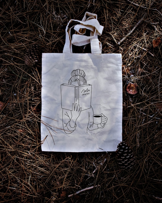 Book Lover Tote – "A Coffee and a Good Book" Bag – Eco Cotton Tote in Black or White – Bookish Gift – Library Bag for Readers