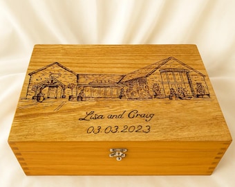 Personalised Hand-burnt Wedding Venues Illustrated Memory Box - wedding unique and original