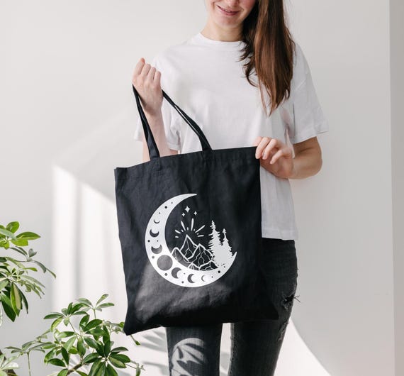 Night Court Tote Bag – Moon Phases Celestial Book Bag – ACOTAR Inspired Cotton Tote – ACOMAF Fan Art – Sarah J Maas Gift for Book Lovers