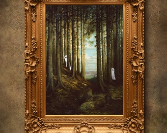 Ghosties in the woods - Cute ghost art DIGITAL DOWNLOAD - Adorable ghost illustrations Spooky and cute ghost artwork digital prints