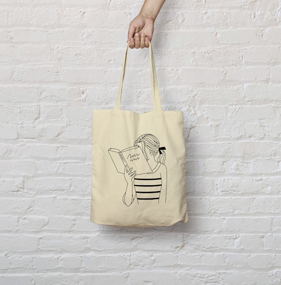 Book Lover Tote Bag: Girl Reading, 100% Cotton Eco Bag