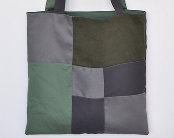Shopper-Tasche, handgemachter Baumwoll-Shopper, Einkaufstasche, Patchwork-Tasche, geometrisches Patchwork, EINZIGARTIGES STÜCK, vegane Tasche, Stofftasche