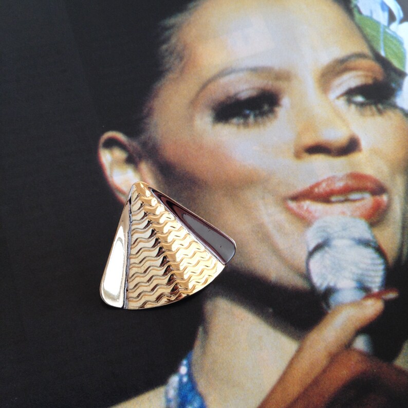 triangular Orecchini vintage nuovi in ottone dorato e argentato golden and silvery brass anni 80 triangolari Vintage new earrings 80s