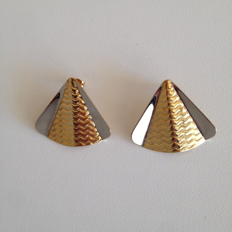 triangular Orecchini vintage nuovi in ottone dorato e argentato golden and silvery brass anni 80 triangolari Vintage new earrings 80s