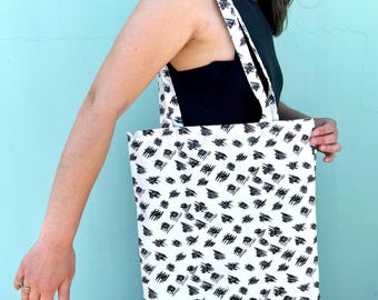 Bolso de compras hecho a mano, bolso tote, bolso de tela, bolso de compras de algodón, bolso de compras, bolso blanco y negro, estuche para lápices y bolso