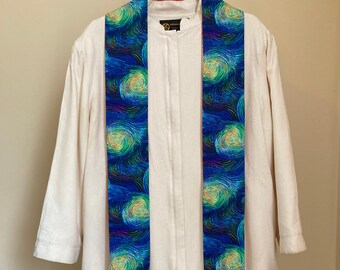 Clergy Stole for Advent and Pentecost: Blue Spirals with Red Spiral Reverse