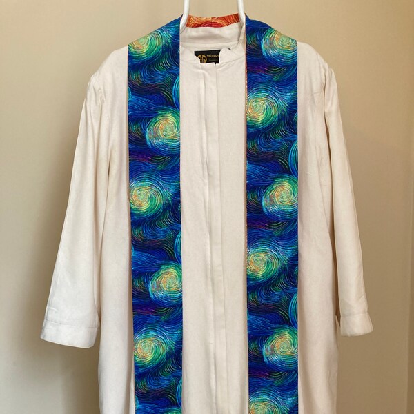 Clergy Stole for Advent and Pentecost: Blue Spirals with Red Spiral Reverse