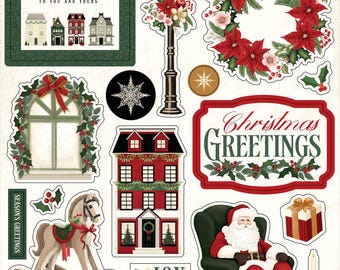 Carta Bella Paper A VINTAGE CHRISTMAS 6x13 Sheet of Adhesive Chipboard Accents - Great for Scrapbooking and Card Making!