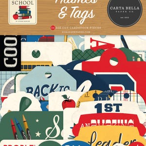 New! 1 Pack of Carta Bella Paper BACK TO SCHOOL Frames & Tags Die Cut Cardstock Pieces