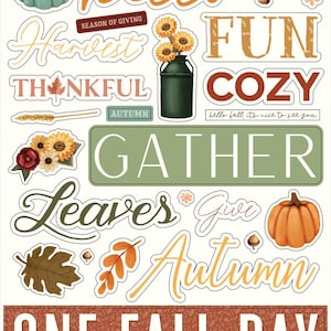 Carta Bella Paper HARVEST Fall Theme 6x13 Sheet of Adhesive Chipboard Words & Phrases - Great for Scrapbooking and Card Making!