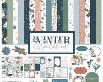 Carta Bella Paper WINTER WONDERLAND 12x12 Textured Scrapbook Cardstock Collection Kit