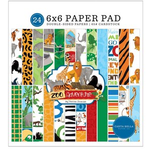 Carta Bella Paper ZOO ADVENTURE Animal Theme 6x6 Scrapbook Cardstock Paper Pad
