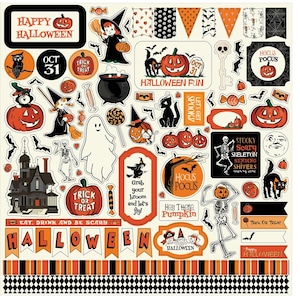 New! 1 - 12x12 Sheet of Carta Bella Paper HALLOWEEN FUN! Scrapbook Element Stickers