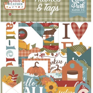 New! 1 Pack of Echo Park Paper SWEATER WEATHER Frames & Tags Ephemera Die Cut Cardstock Pieces