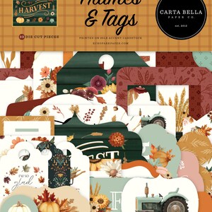 New! 1 Pack of Carta Bella Paper HARVEST Fall Theme Frames & Tags Die Cut Cardstock Pieces