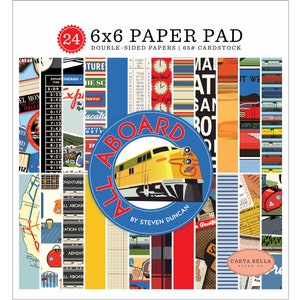 Carta Bella Paper ALL ABOARD Train Theme 6x6 Scrapbook Cardstock Paper Pad