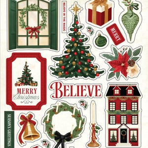 Carta Bella Paper A VINTAGE CHRISTMAS Adhesive Puffy Scrapbook Stickers
