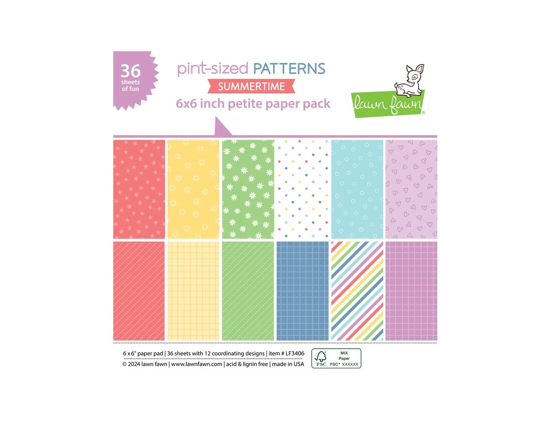 New! Lawn Fawn Pint-sized Patterns SUMMERTIME Petite 6x6 Cardstock ...