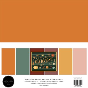 Carta Bella Paper HARVEST Fall Theme 12x12 Coordinating Solids Scrapbook Paper Pack