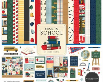 Carta Bella Paper BACK TO SCHOOL 12x12 Textured Scrapbook Cardstock Collection Kit
