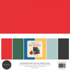 Carta Bella Paper BACK TO SCHOOL 12x12 Coordinating Solids Scrapbook Paper Pack