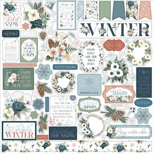 New! 1 - 12x12 Sheet of Carta Bella Paper WINTER WONDERLAND Scrapbook Element Stickers