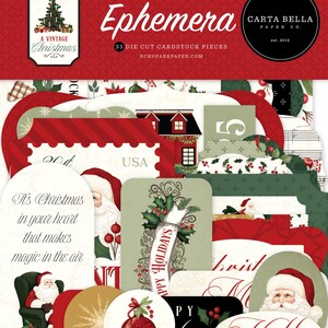 New! 1 Pack of Carta Bella Paper A VINTAGE CHRISTMAS Ephemera Die Cut Cardstock Pieces