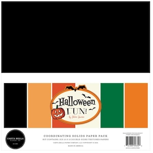 Carta Bella Paper HALLOWEEN FUN! 12x12 Coordinating Solids Scrapbook Paper Pack