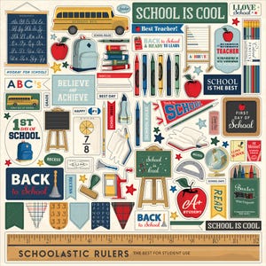 New! 1 - 12x12 Sheet of Carta Bella Paper BACK TO SCHOOL Scrapbook Element Stickers