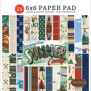 Carta Bella Paper SUMMER Camp Camping Theme 6x6 Scrapbook Cardstock Paper Pad