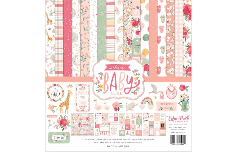 New Echo Park Paper WELCOME BABY GIRL 12x12 Scrapbook Cardstock Collection Kit