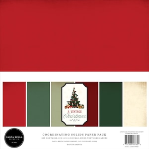Carta Bella Paper A VINTAGE CHRISTMAS 12x12 Coordinating Solids Scrapbook Paper Pack
