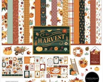 Carta Bella Paper HARVEST Fall Theme  12x12 Textured Scrapbook Cardstock Collection Kit
