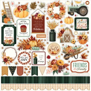 New! 1 - 12x12 Sheet of Carta Bella Paper HARVEST Fall Theme Scrapbook Element Stickers