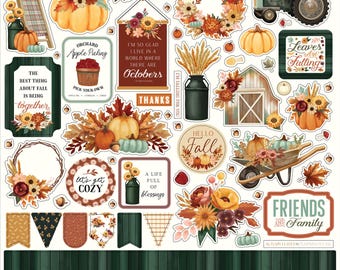 New! 1 - 12x12 Sheet of Carta Bella Paper HARVEST Fall Theme Scrapbook Element Stickers