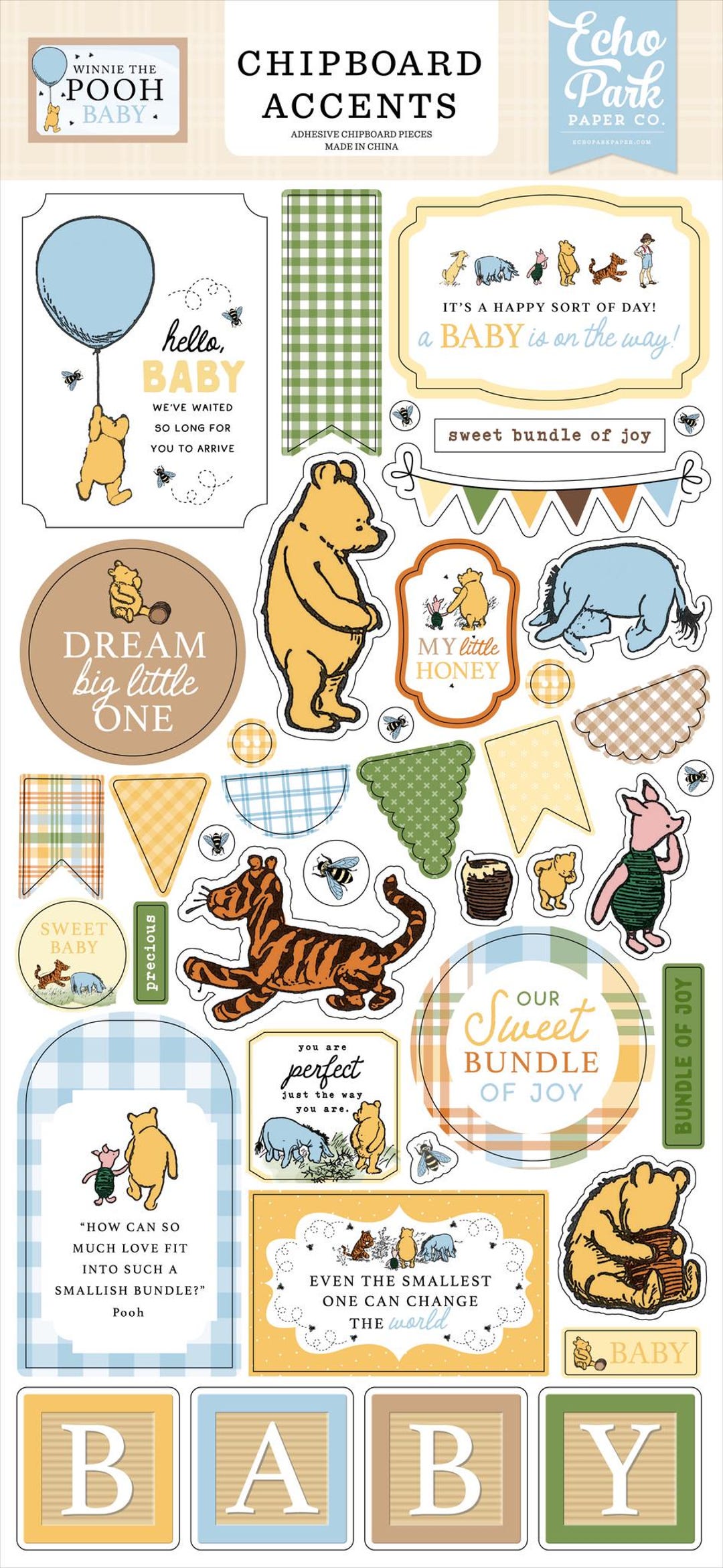 New! Echo Park Paper WINNIE the POOH BABY 6x13 Sheet of Adhesive ...