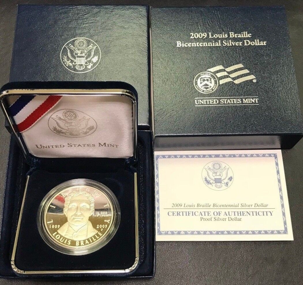 2009 P Louis Braille Bicentennial Commemorative Proof Silver Dollar 1
