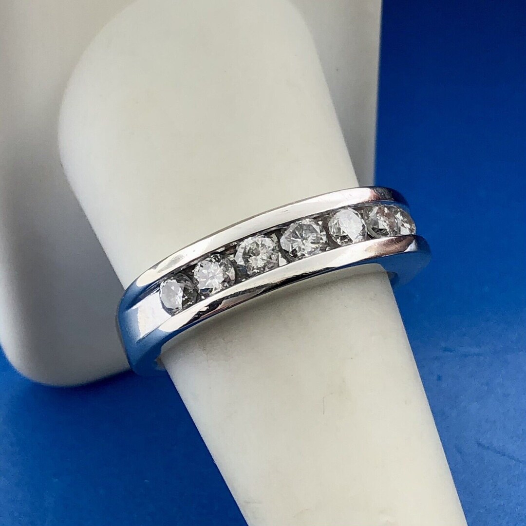 Designer Zales 10K White Gold Channel Set Diamond Wedding Band Etsy