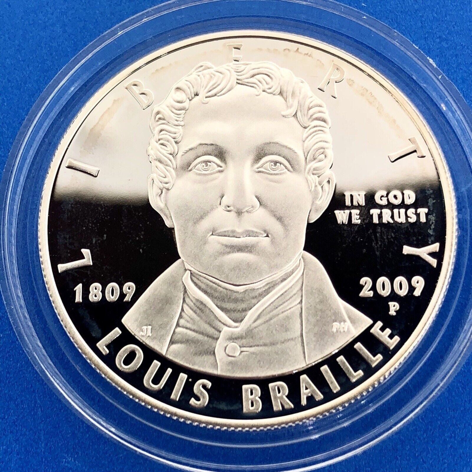 2009 LOUIS BRAILLE SILVER DOLLAR PROOF COLLECTOR COIN, FREE