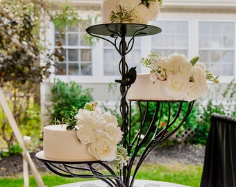 Wedding Cake Stand, Three Tiered Stand, Solid Tree Design, Unique Party Server, Heavy Steel Stand