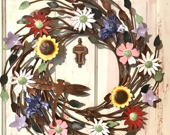 Metal Hanging Wreath With Bird & Floral Design - Stainless Steel Wall Decor For Entryway, Garden, Living Room - View #6