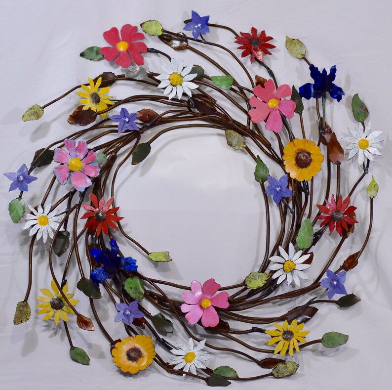 Metal Wreath summer garden wreath hand painted. Etsy