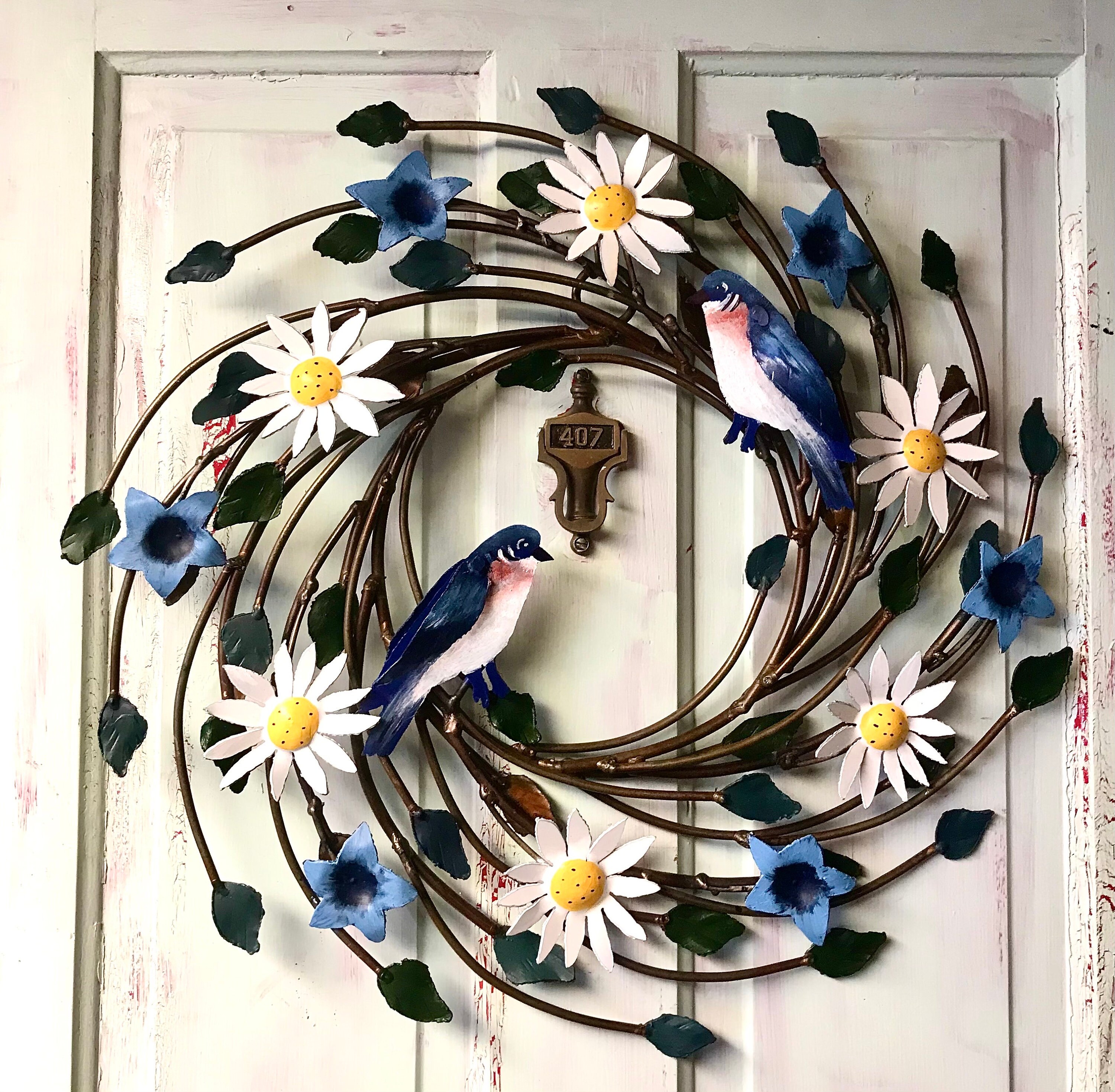 Metal Hanging Wreath With Bird & Floral Design - Stainless Steel Wall Decor For Entryway, Garden, Living Room - View #11